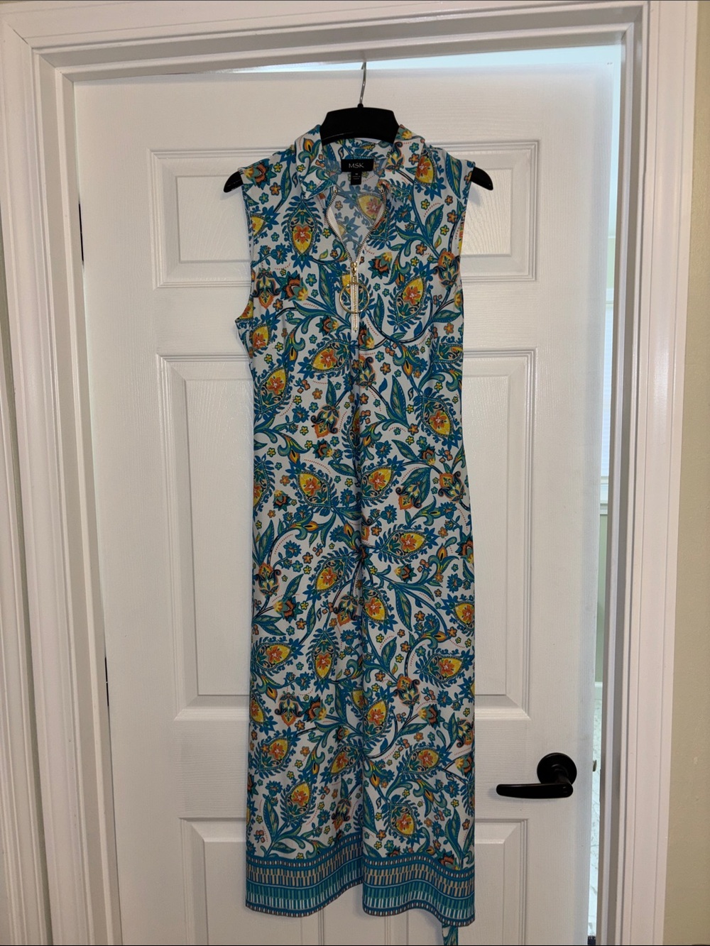 MSK Sleeveless Floral Maxi Dress in Teal & Yellow